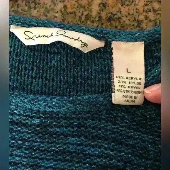 VTG French Laundry Crewneck Inside out Stitch Metallic Blue Sweater Women Large - Picture 6 of 7